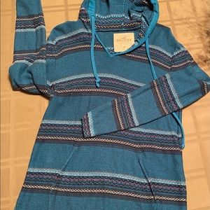 Hollister preloved size M striped cerulean hooded sweater